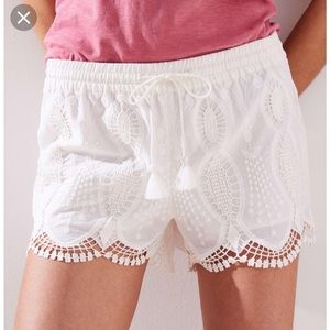 LOFT scalloped lace tassel drawstring shorts